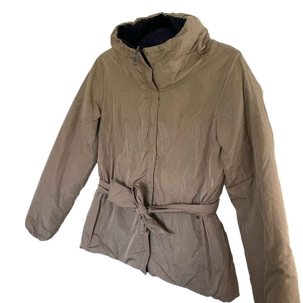 WEEKEND MAX MARA Beige Down Zip Up Puffer Jacket / Coat with Tie Women’s Size 6 - Picture 4 of 12